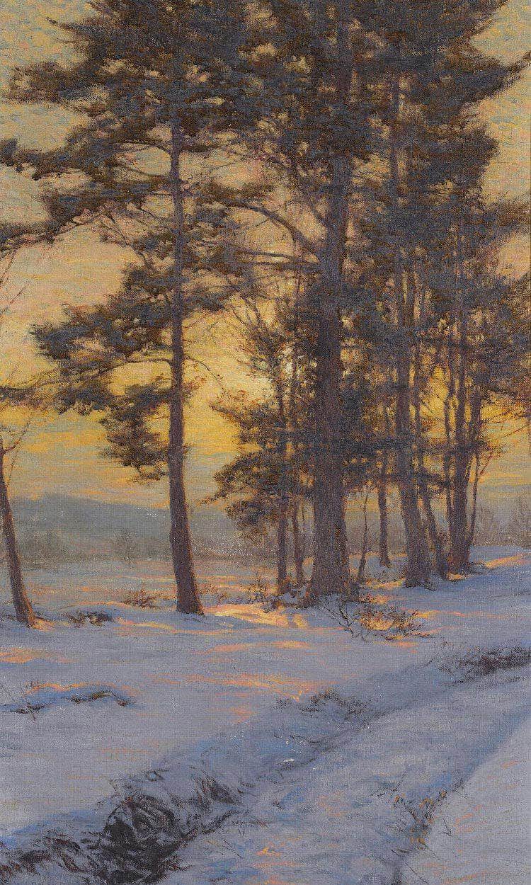Path Through The Snow Under Golden Skies By Walter Launt Palmer Fine Art Print