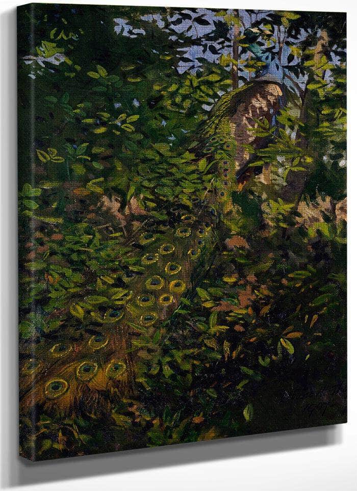 Peacock In The Woods, Study For Book Concealing Coloration In The Animal Kingdom By Abbott Handerson Thayer Fine Art Print