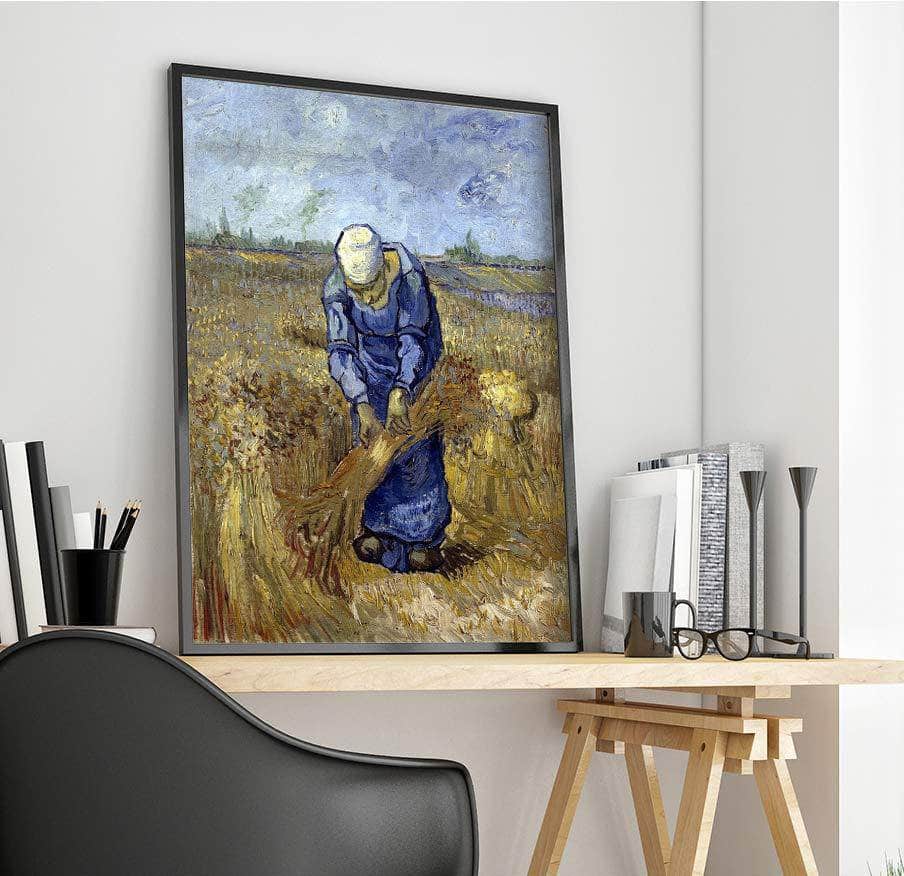 Peasant Woman Binding Sheaves (After Millet) Painting Vincent Van Gogh Canvas Art Fine Art Print
