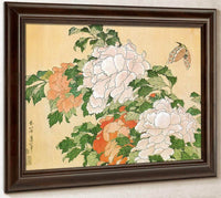 Peonies And Butterfly By Hokusai Fine Art Print