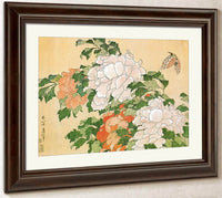 Peonies And Butterfly By Hokusai Fine Art Print
