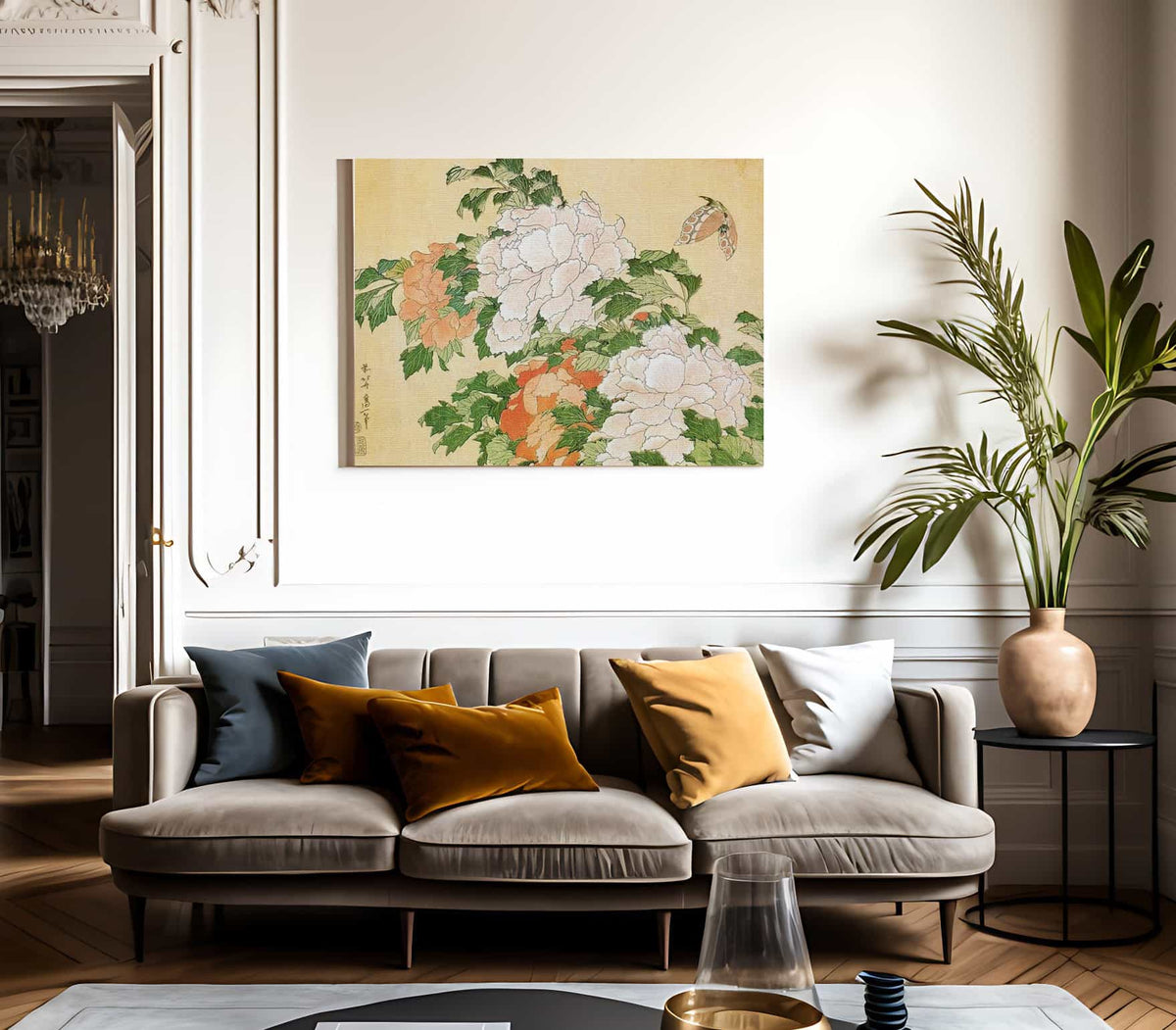 Peonies And Butterfly By Hokusai Fine Art Print