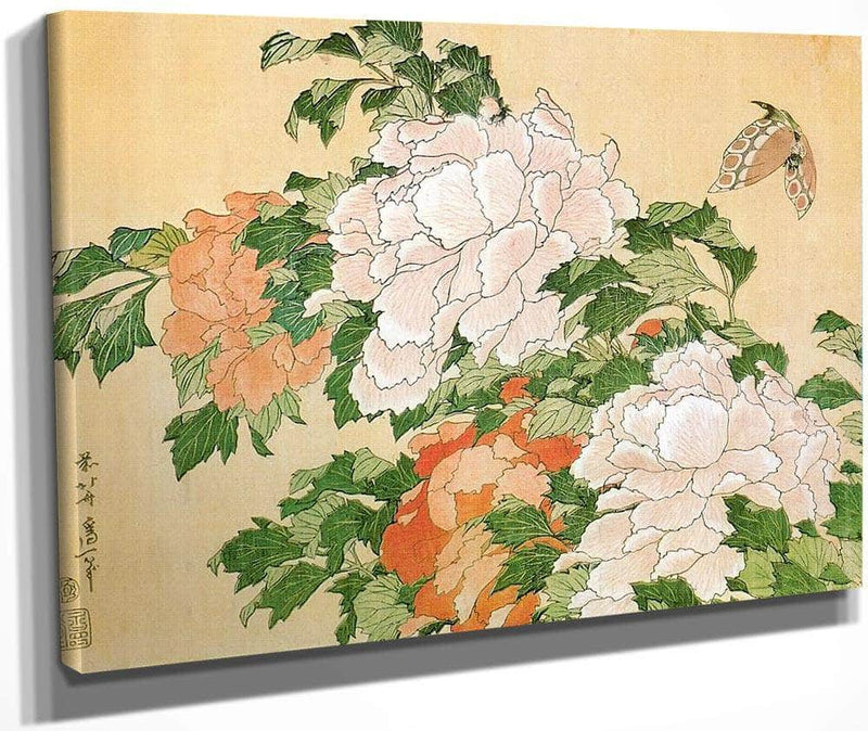Peonies And Butterfly By Hokusai Fine Art Print