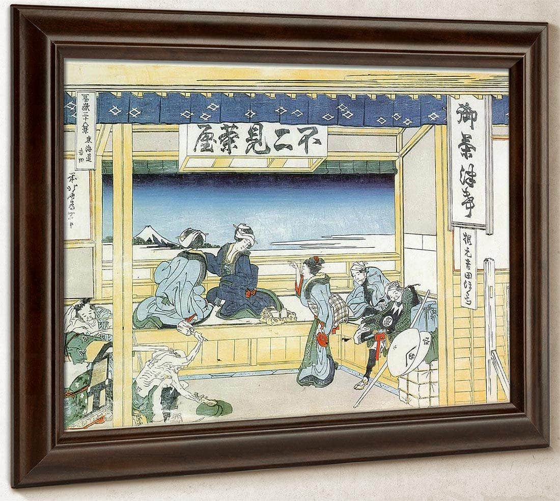 People Admiring Mount Fuji From A Tea House At Yoshida By Hokusai Fine Art Print