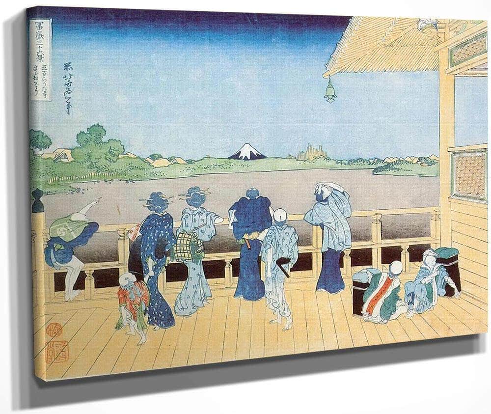 People On The Balcony Of The Temple Of Gohyakurakan By Hokusai Fine Art Print