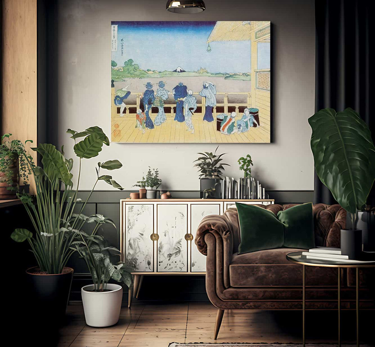 People On The Balcony Of The Temple Of Gohyakurakan By Hokusai Fine Art Print