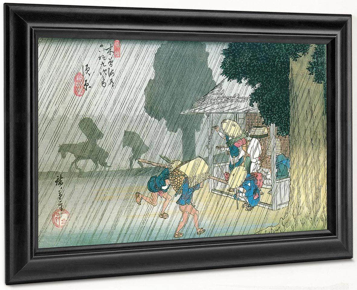 People Seeking Shelter From The Rain  By Hiroshige Fine Art Print