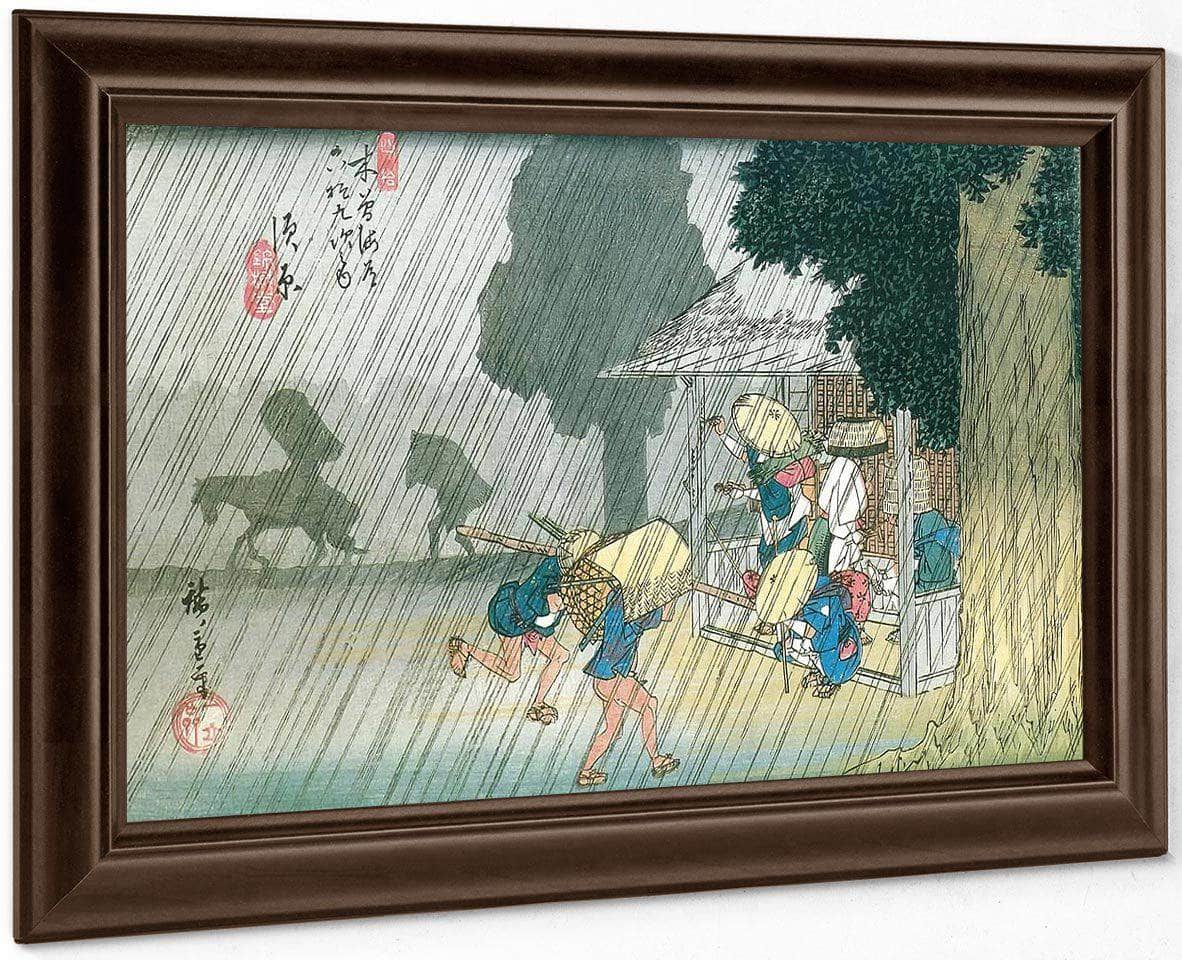 People Seeking Shelter From The Rain  By Hiroshige Fine Art Print