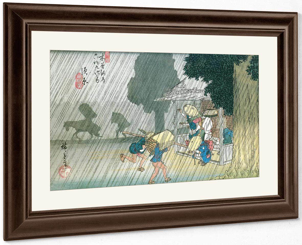 People Seeking Shelter From The Rain  By Hiroshige Fine Art Print