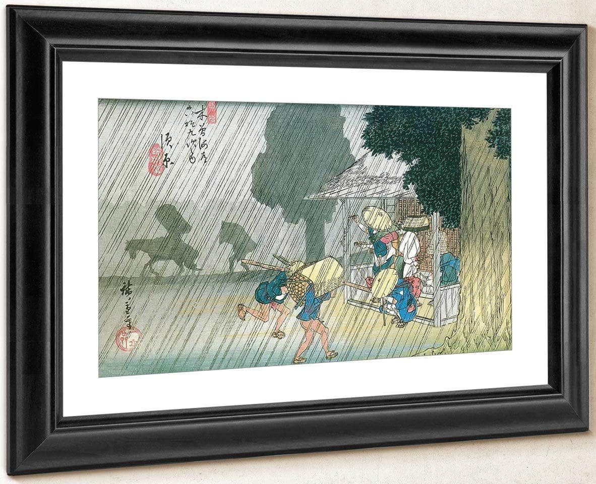 People Seeking Shelter From The Rain  By Hiroshige Fine Art Print