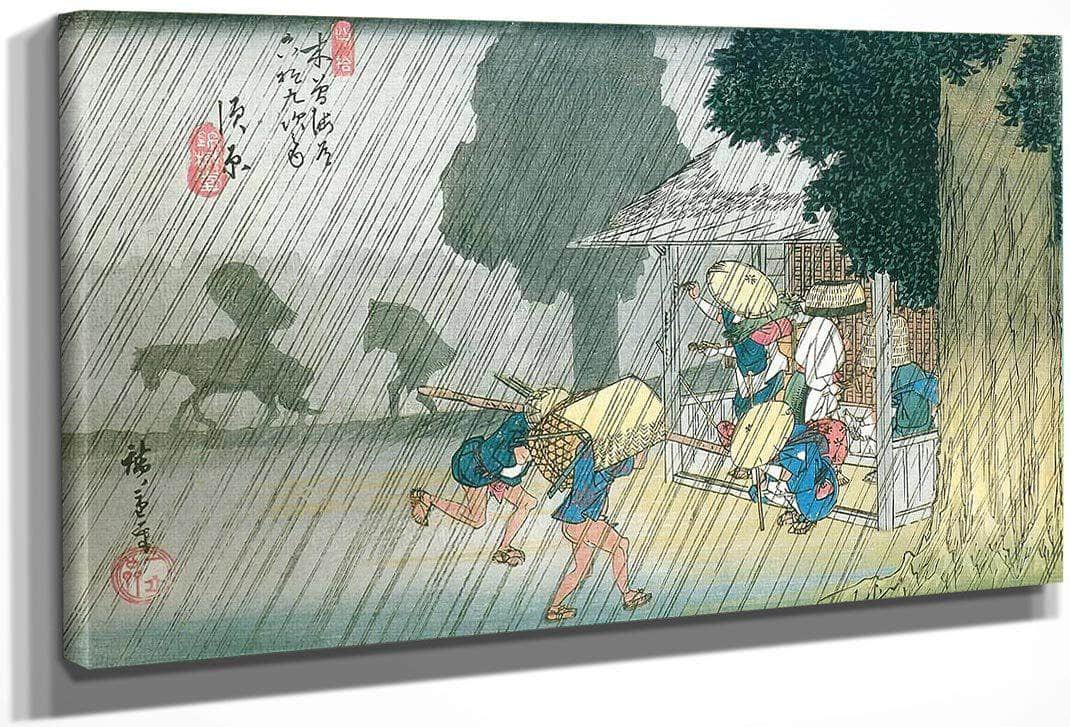 People Seeking Shelter From The Rain  By Hiroshige Fine Art Print