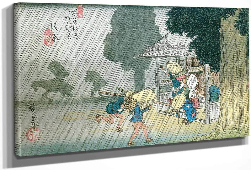 People Seeking Shelter From The Rain  By Hiroshige Fine Art Print