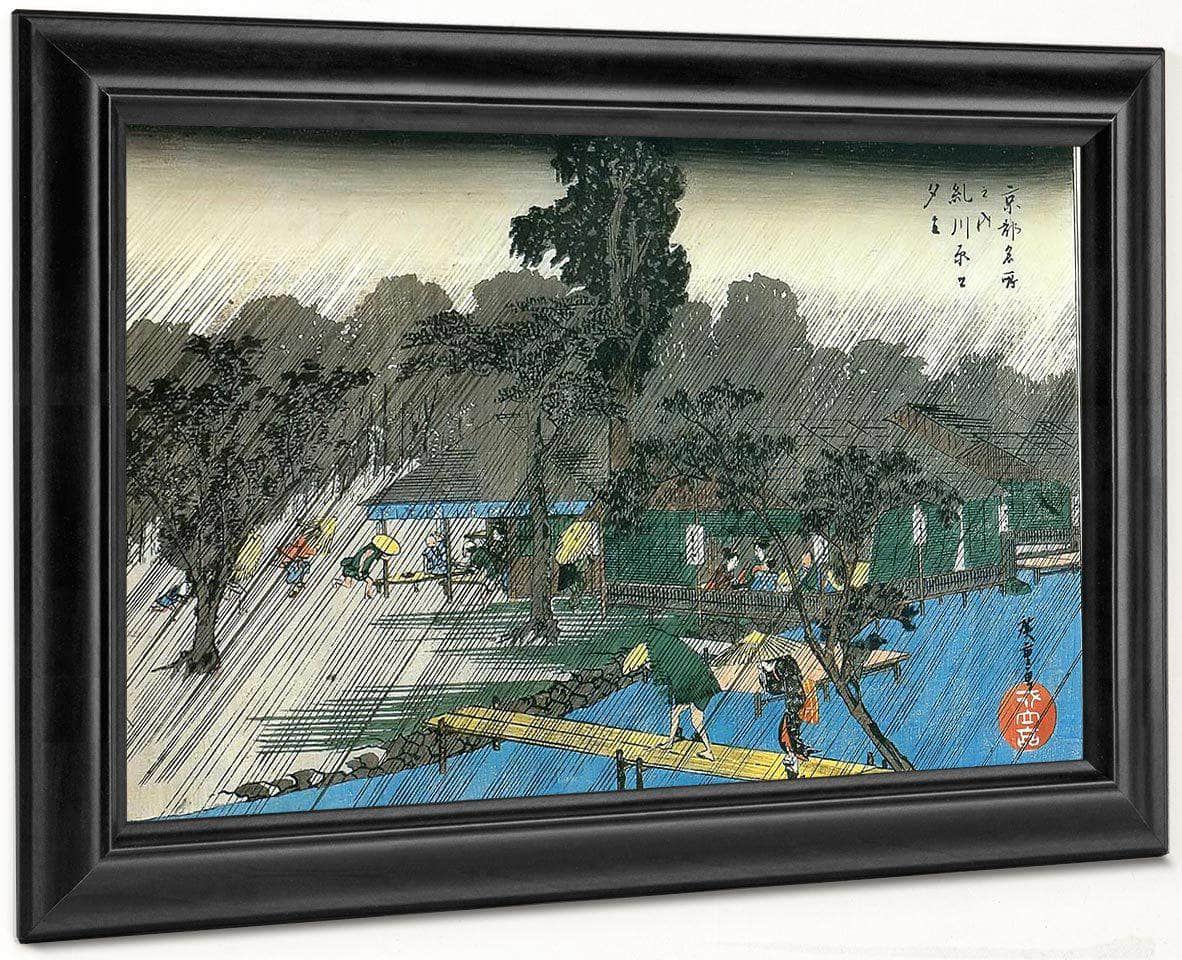 People Swheltering From The Rain By Hiroshige Fine Art Print
