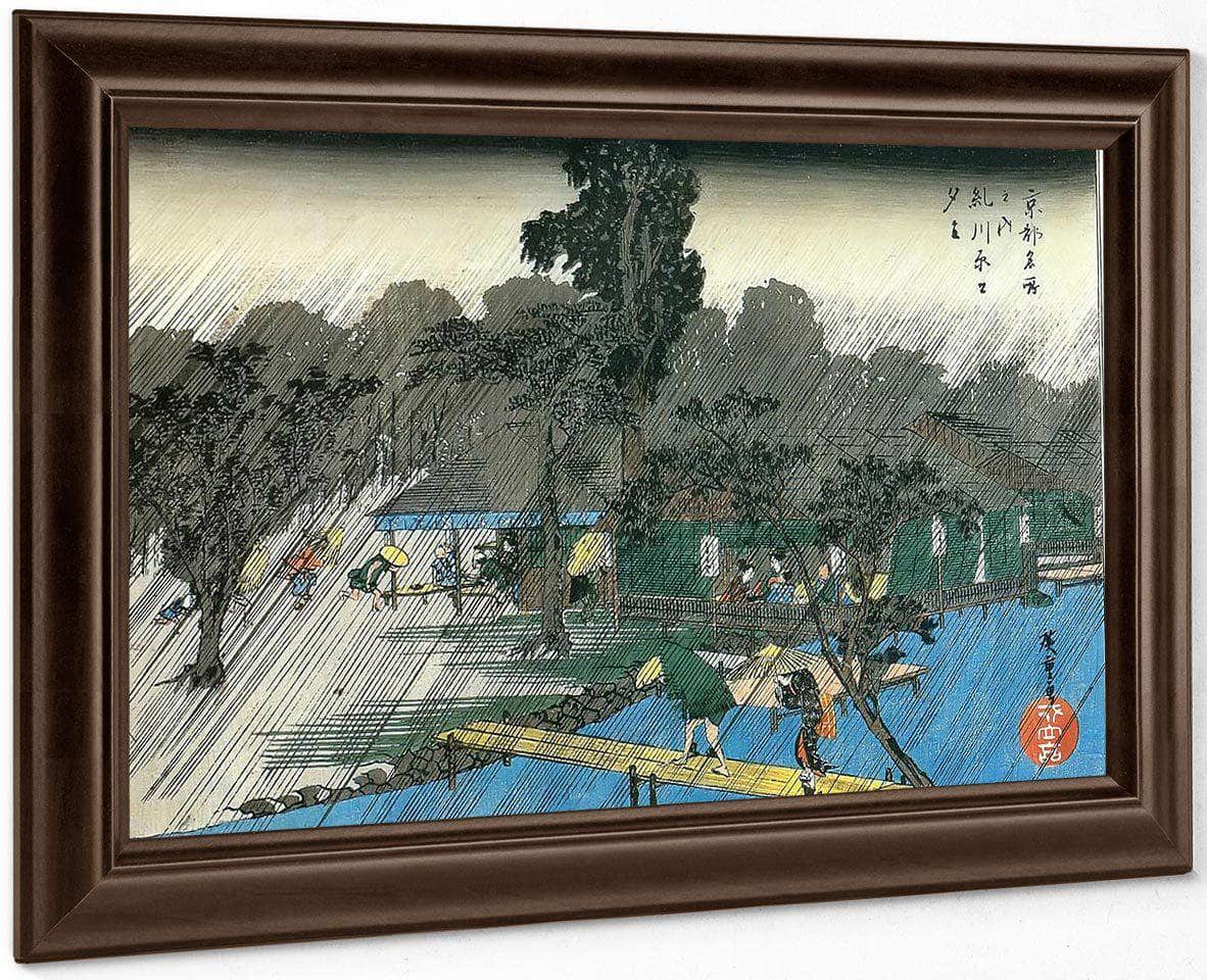 People Swheltering From The Rain By Hiroshige Fine Art Print