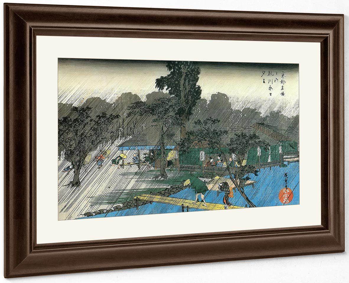 People Swheltering From The Rain By Hiroshige Fine Art Print