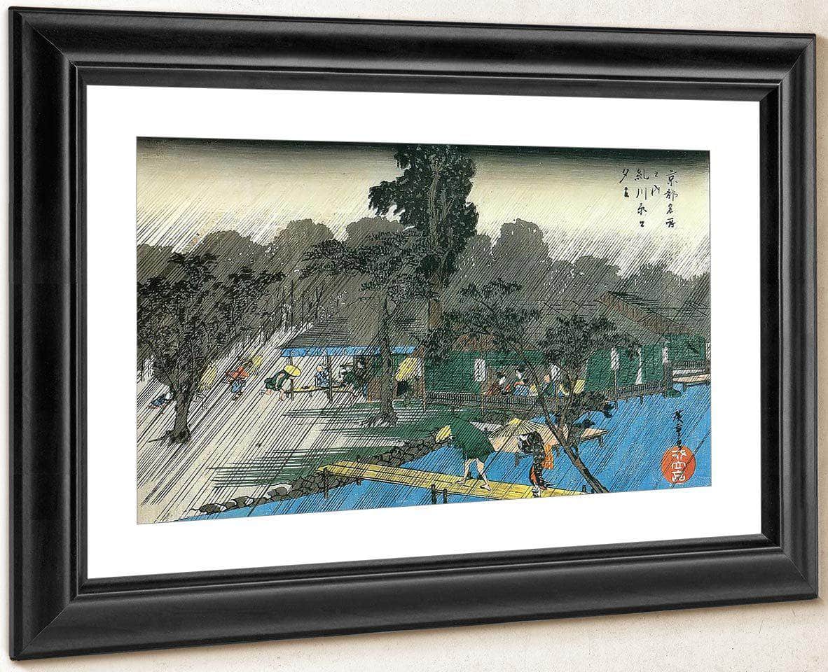 People Swheltering From The Rain By Hiroshige Fine Art Print