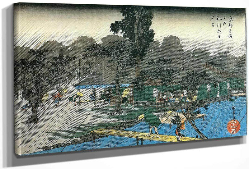 People Swheltering From The Rain By Hiroshige Fine Art Print