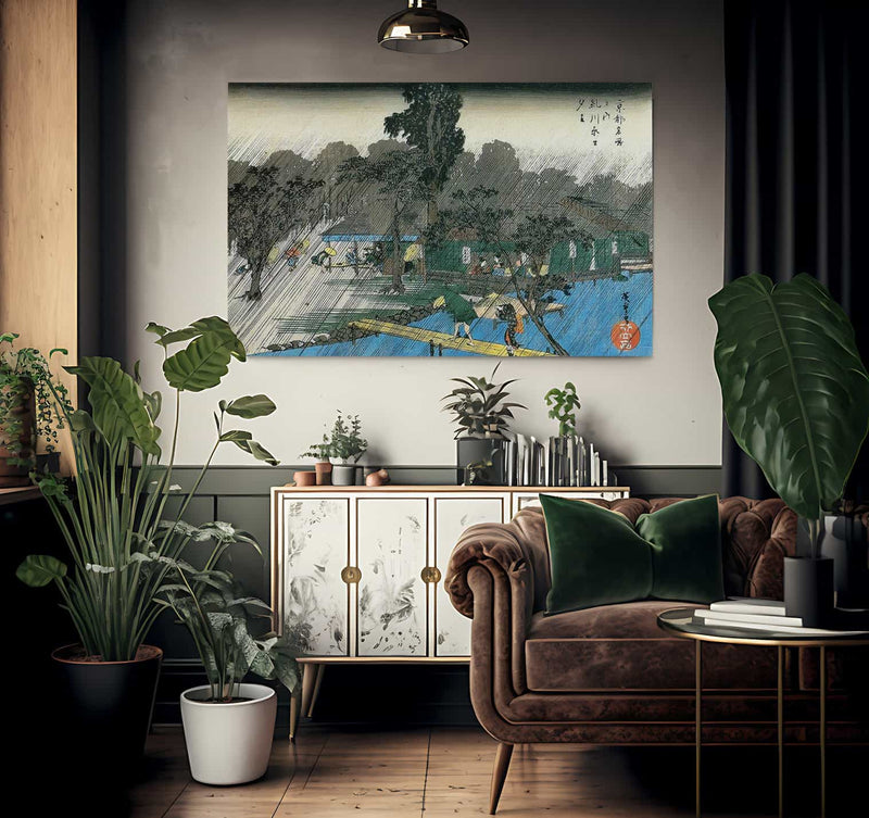 People Swheltering From The Rain By Hiroshige Fine Art Print