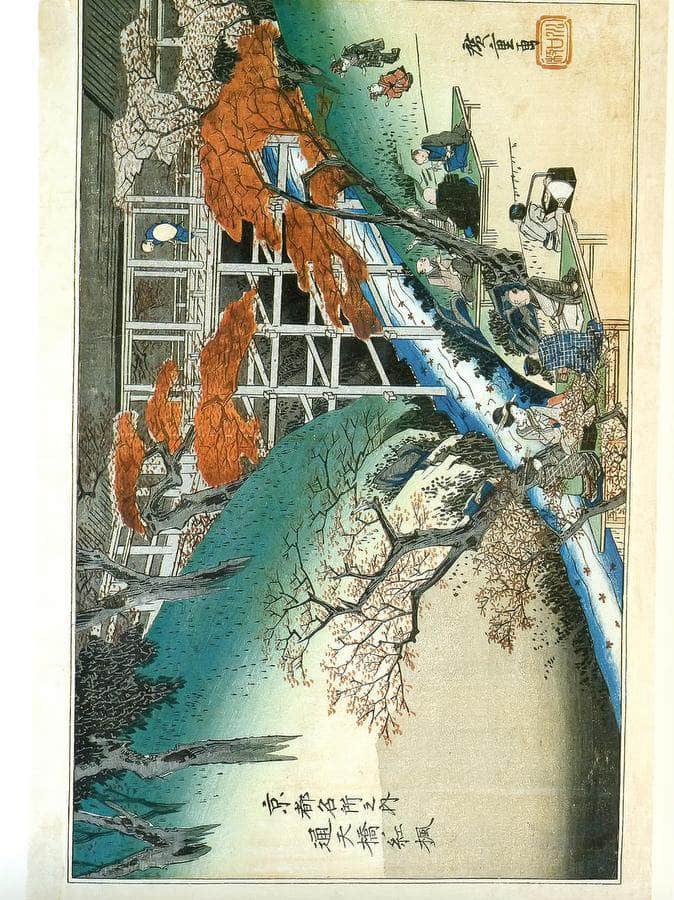 People Under Maple Trees By A Stream By Hiroshige Fine Art Print