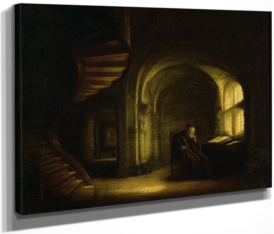 Philosopher With An Open Book By Rembrandt Fine Art Print