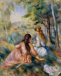 Picking Flowers In The Meadow Painting Auguste Renoir Canvas Art Fine Art Print