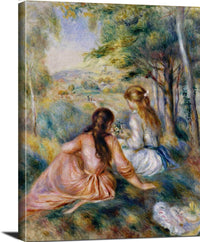 Picking Flowers In The Meadow Painting Auguste Renoir Canvas Art Fine Art Print