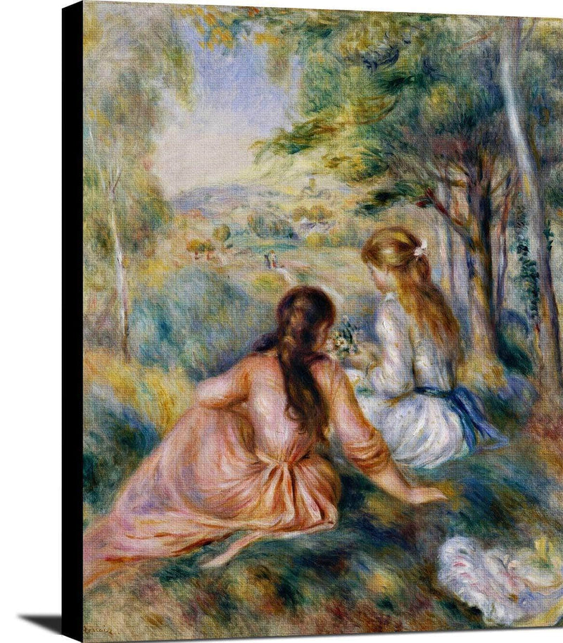 Picking Flowers In The Meadow Painting Auguste Renoir Canvas Art Fine Art Print