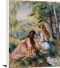Picking Flowers In The Meadow Painting Auguste Renoir Canvas Art Fine Art Print