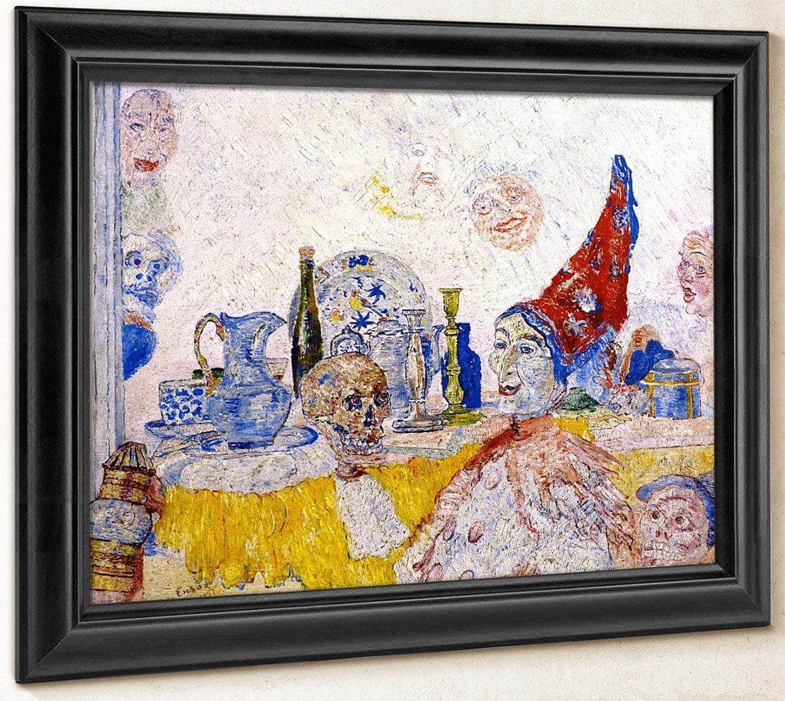 Pierrot And Skeleton In A Yellow Robe By James Ensor Fine Art Print