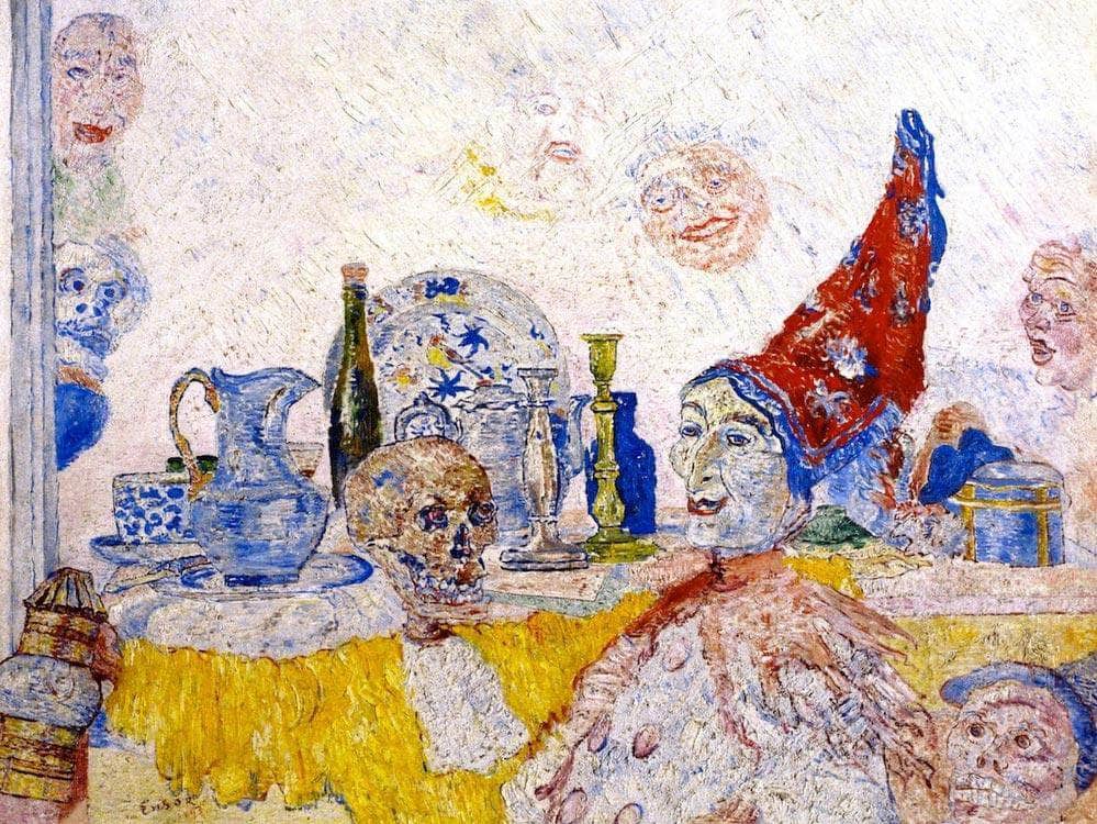 Pierrot And Skeleton In A Yellow Robe By James Ensor Fine Art Print