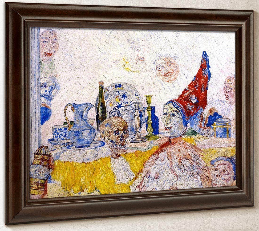 Pierrot And Skeleton In A Yellow Robe By James Ensor Fine Art Print