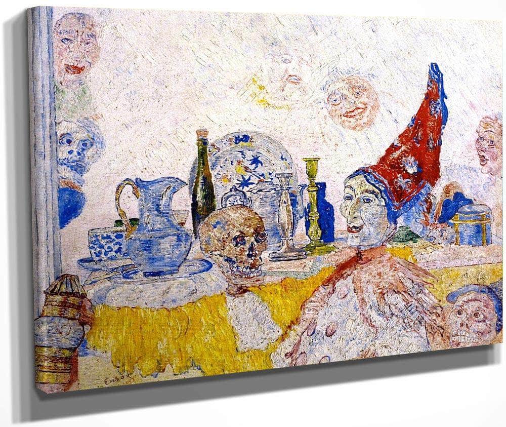 Pierrot And Skeleton In A Yellow Robe By James Ensor Fine Art Print