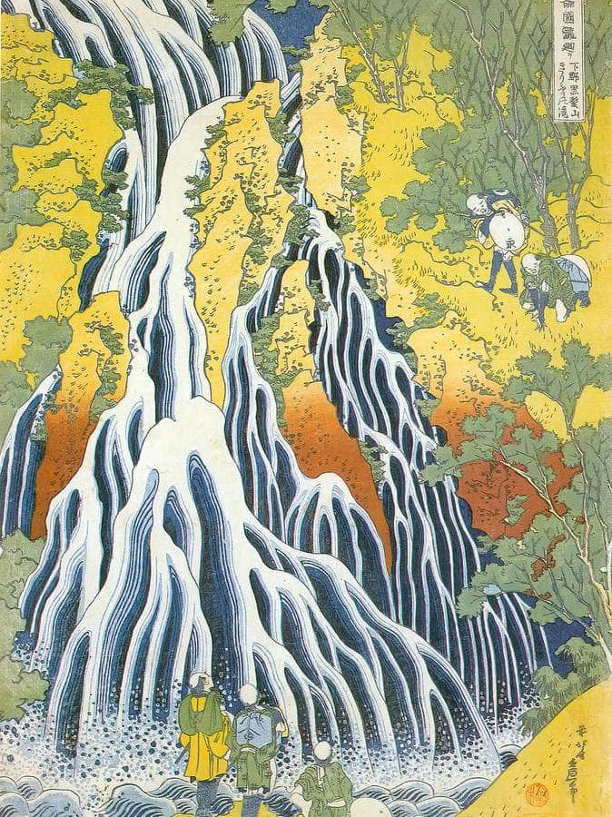 Pilgrims At Kirifuri Waterfall In Shimotsuke Province By Hokusai Fine Art Print