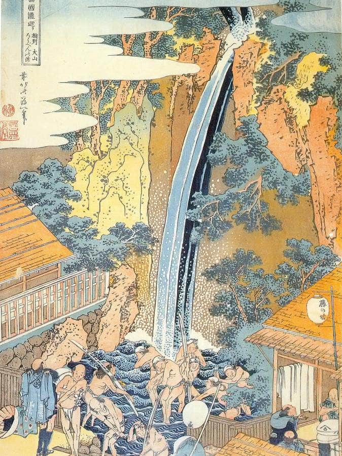 Pilgrims Bathing In Roben Waterfall By Hokusai Fine Art Print