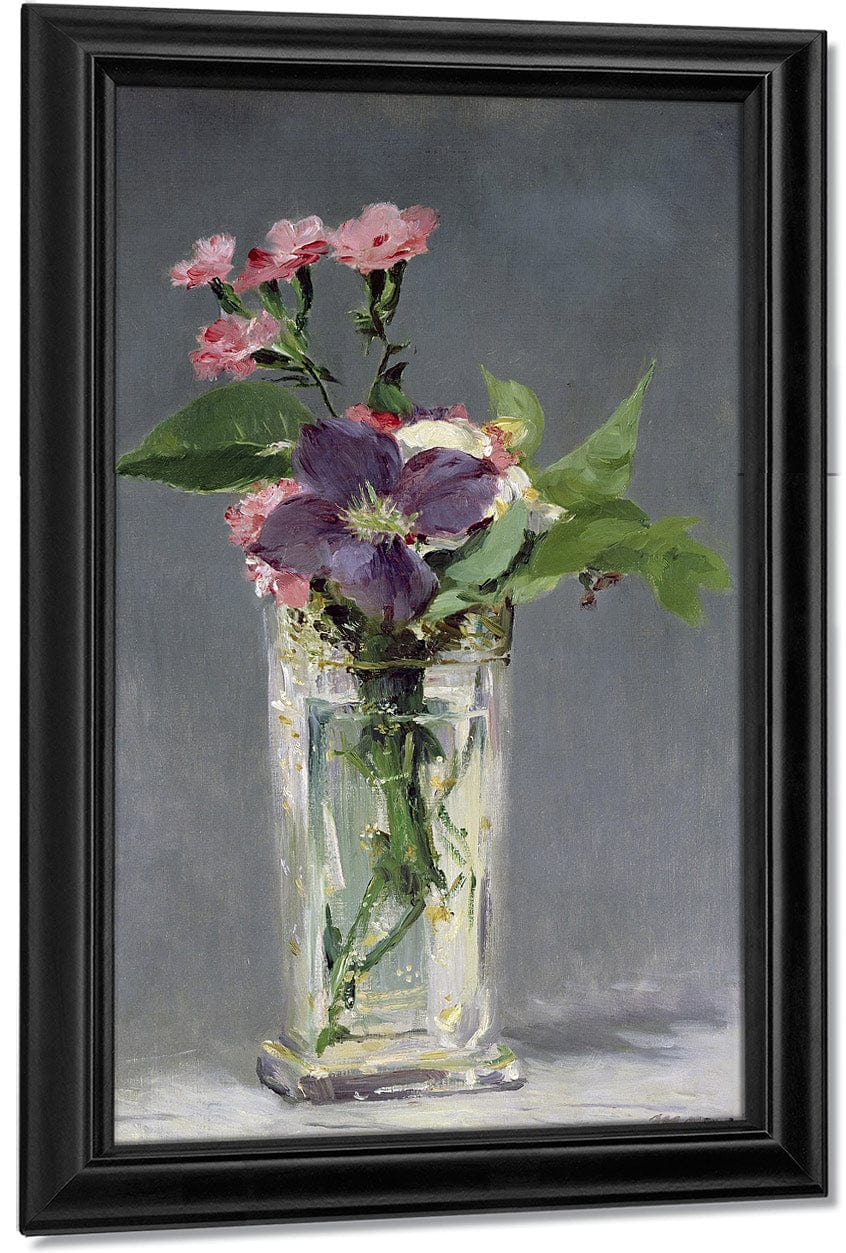 Pinks And Clematis In A Crystal Vase By Edouard Manet Fine Art Print