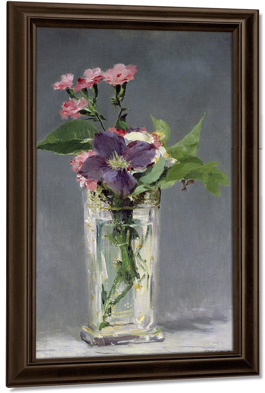 Pinks And Clematis In A Crystal Vase By Edouard Manet Fine Art Print