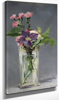Pinks And Clematis In A Crystal Vase By Edouard Manet Fine Art Print