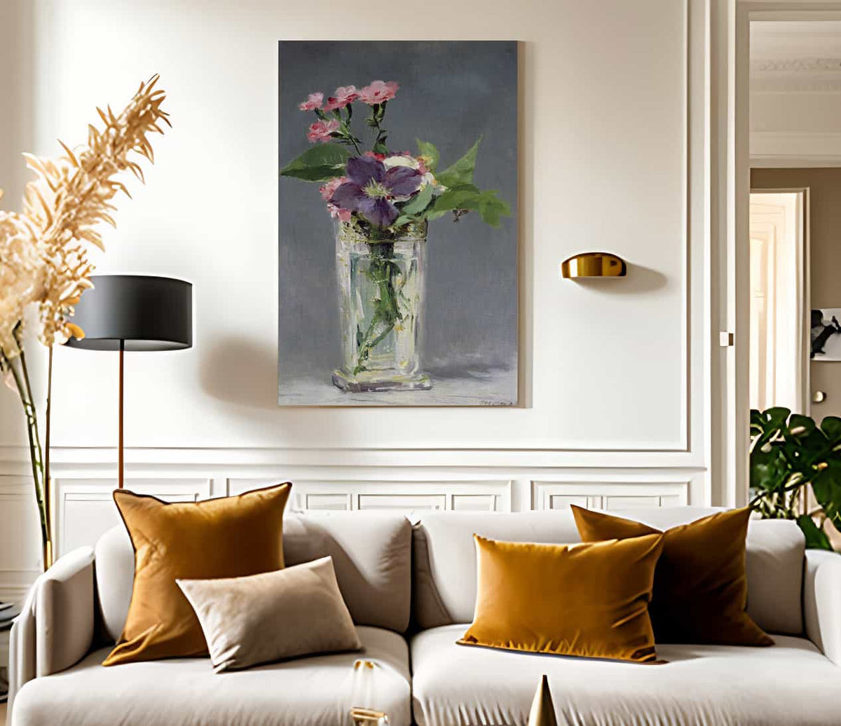 Pinks And Clematis In A Crystal Vase By Edouard Manet Fine Art Print
