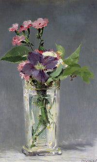 Pinks And Clematis In A Crystal Vase By Edouard Manet Fine Art Print
