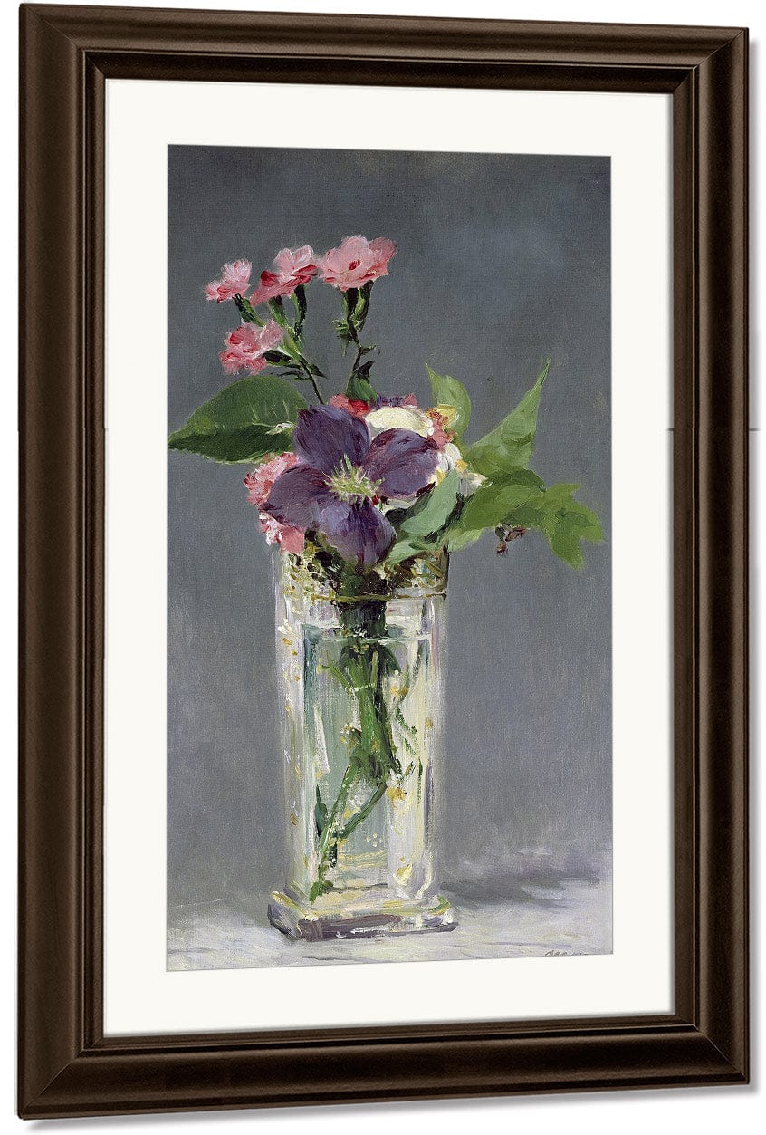 Pinks And Clematis In A Crystal Vase By Edouard Manet Fine Art Print