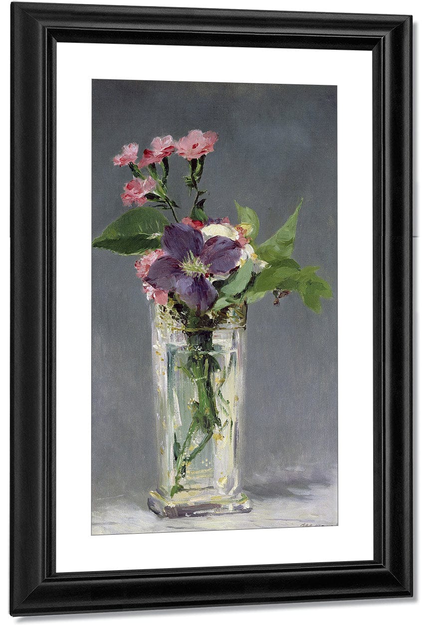 Pinks And Clematis In A Crystal Vase By Edouard Manet Fine Art Print
