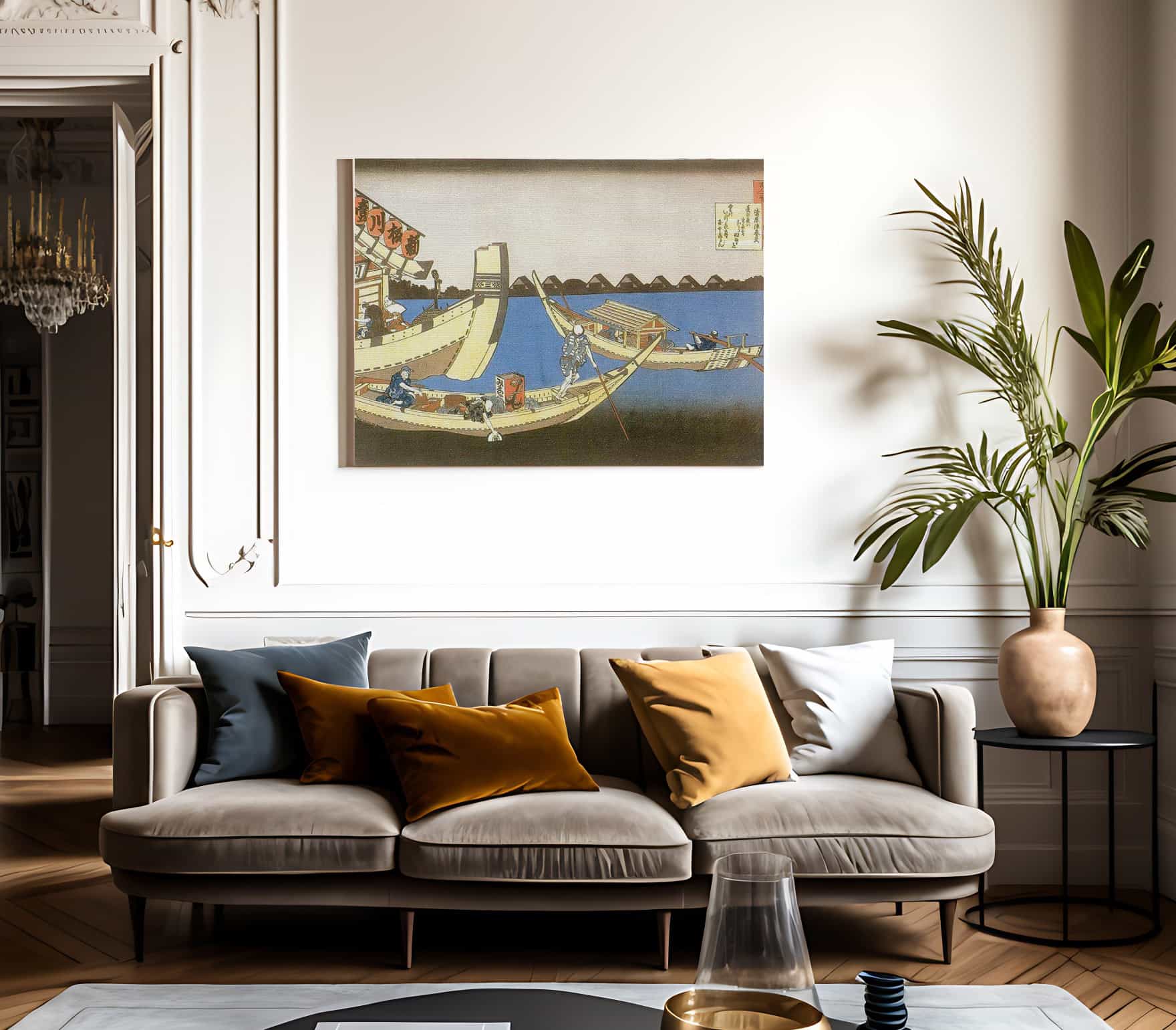 Pleasure Boats On Sumida River By Hokusai Fine Art Print