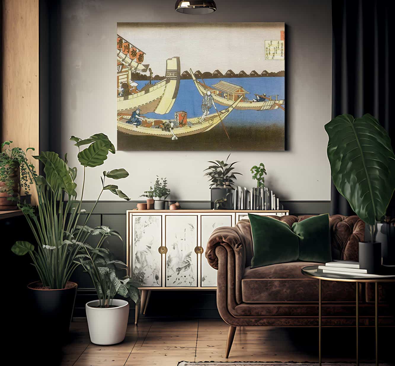 Pleasure Boats On Sumida River By Hokusai Fine Art Print