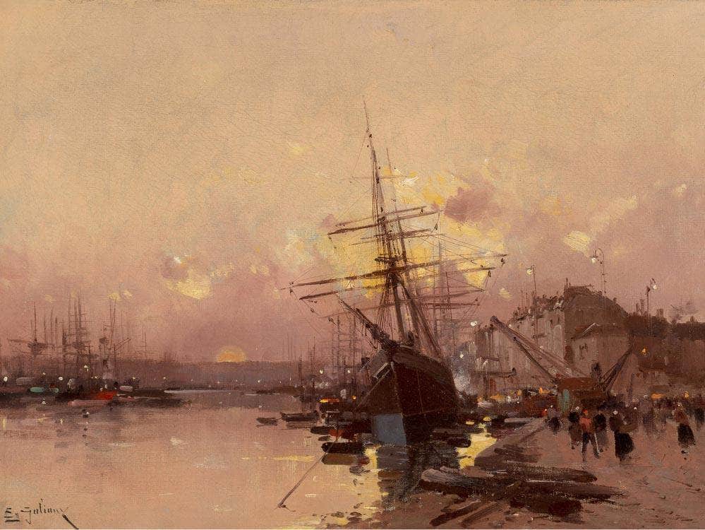 Port Breton Au Crepuscule By Eugene Galien Laloue Fine Art Print