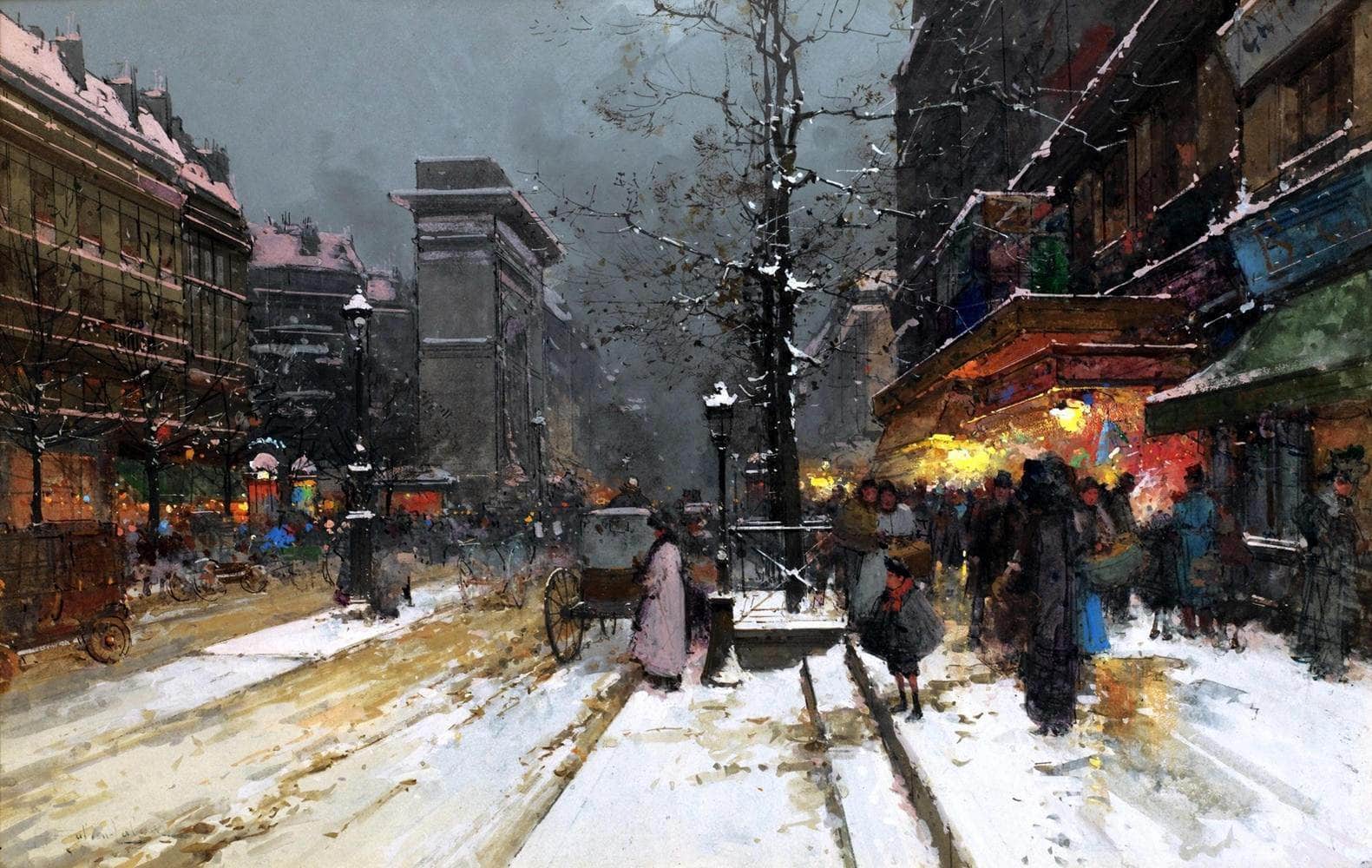 Porte Saint Denis, Paris Painting Eugene Galien Laloue Canvas Art Fine Art Print
