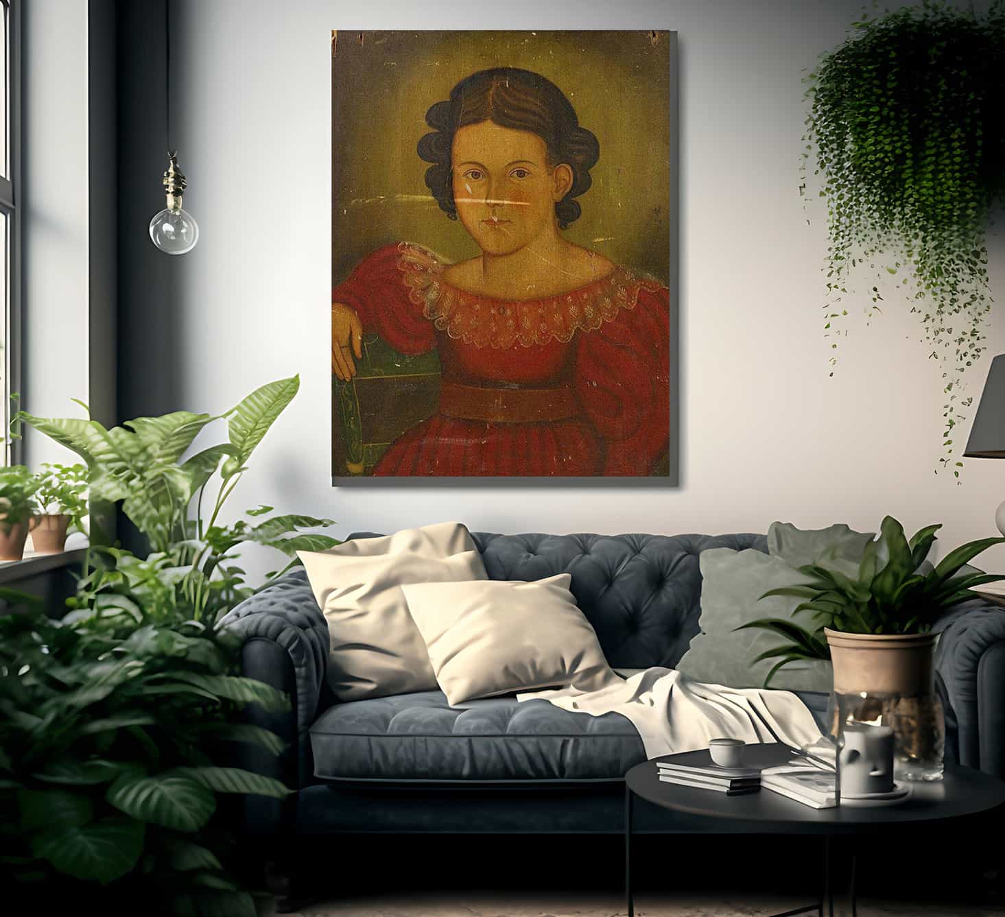 Portrait Of A Charming Young Girl In A Red Dress With Flounced Collar And Jeweled Pin By John Trumbull Fine Art Print