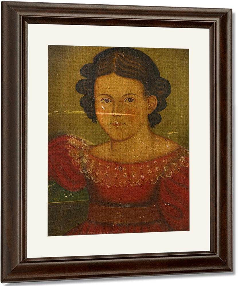 Portrait Of A Charming Young Girl In A Red Dress With Flounced Collar And Jeweled Pin By John Trumbull Fine Art Print