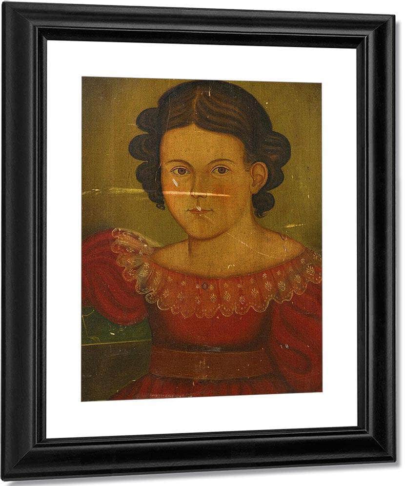 Portrait Of A Charming Young Girl In A Red Dress With Flounced Collar And Jeweled Pin By John Trumbull Fine Art Print