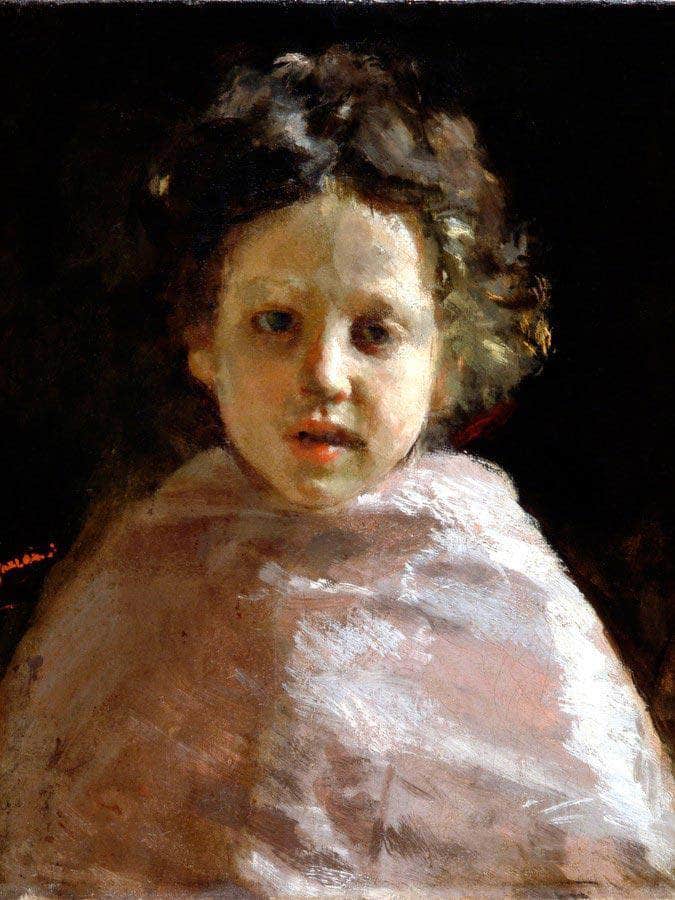 Portrait Of A Child By Antonio Mancini Fine Art Print