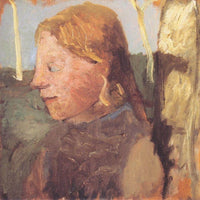 Portrait Of A Girl In Profile Next To A Birch Trunk By Paula Modersohn Becker Fine Art Print